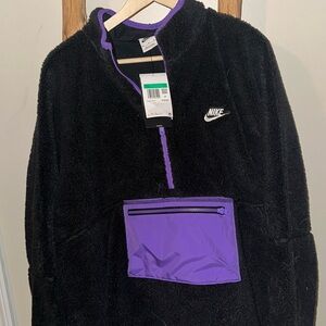 DEAFSTOCKED NWT Nike Deep Pile Teddy Kangaroo Pocket Black and Purple Jacket